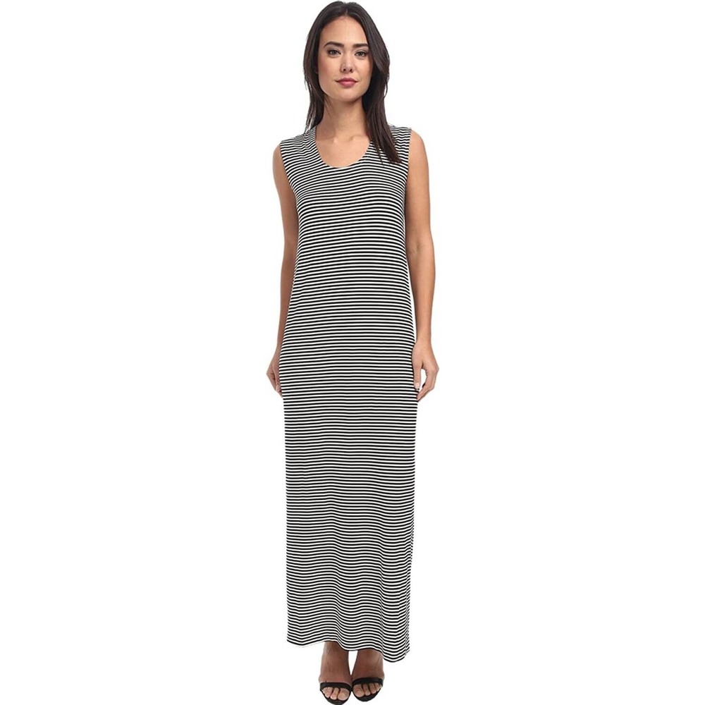 KAMALIKULTURE Go Sleeveless U Neck Maxi Dess Striped Black White Jersey M